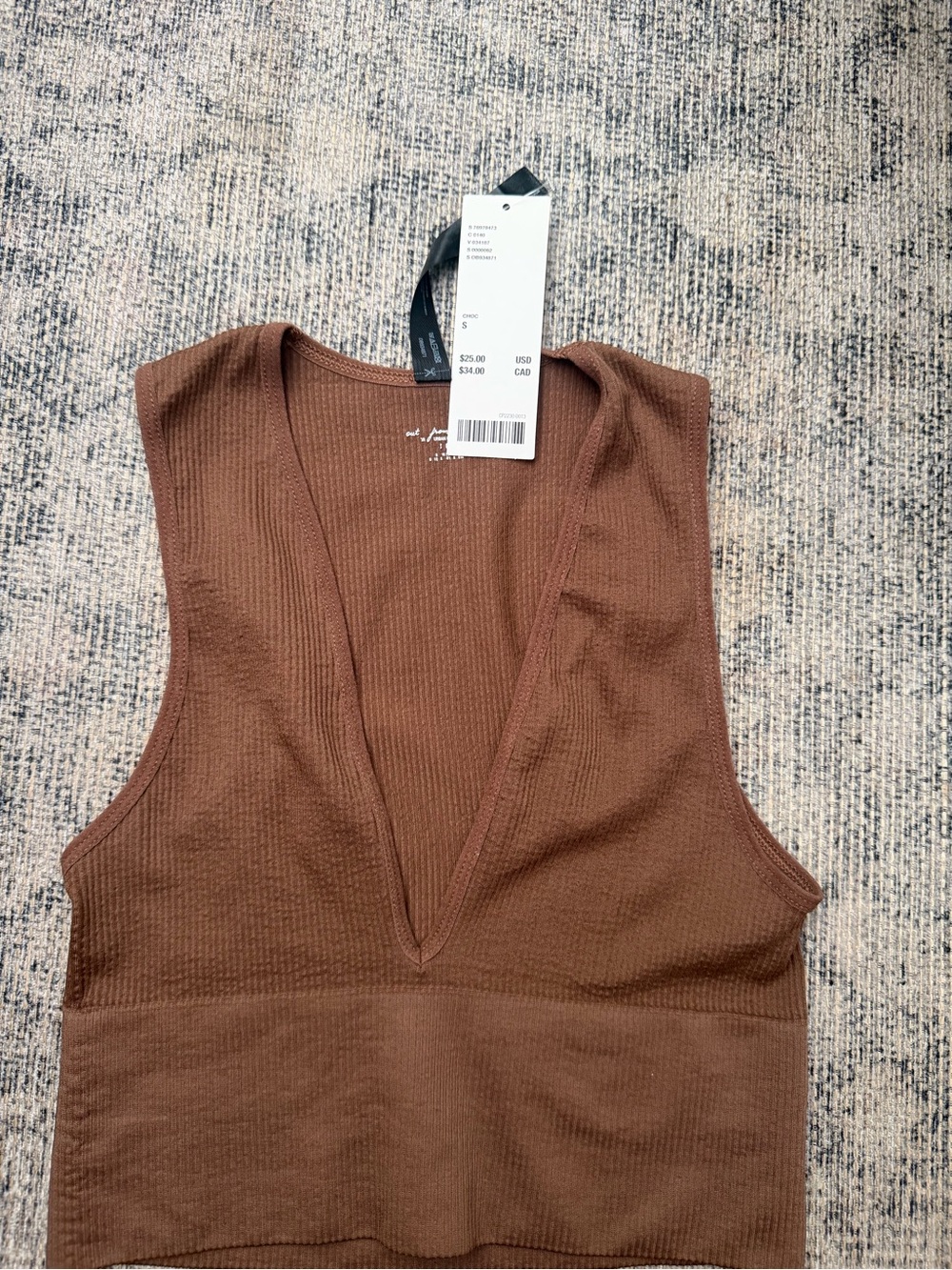 Brown Ribbed V-Neck Crop Tank Top - Women